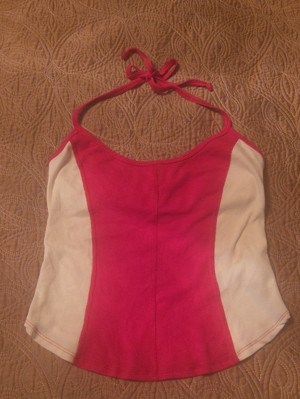 bebe Pink and White Ribbed Halter One-Piece